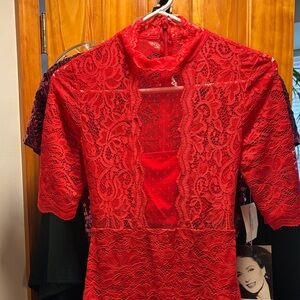 Red Lace High-Neck Sheath Dress